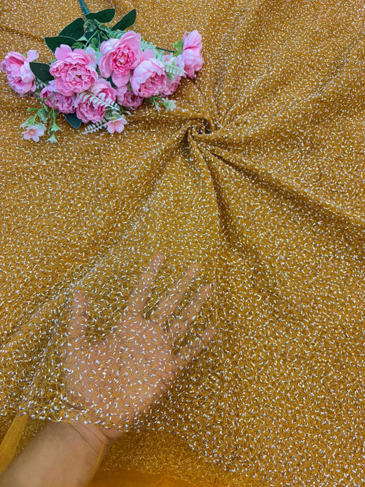 Radiant Ember Glitter Net Fabric – 44” Width