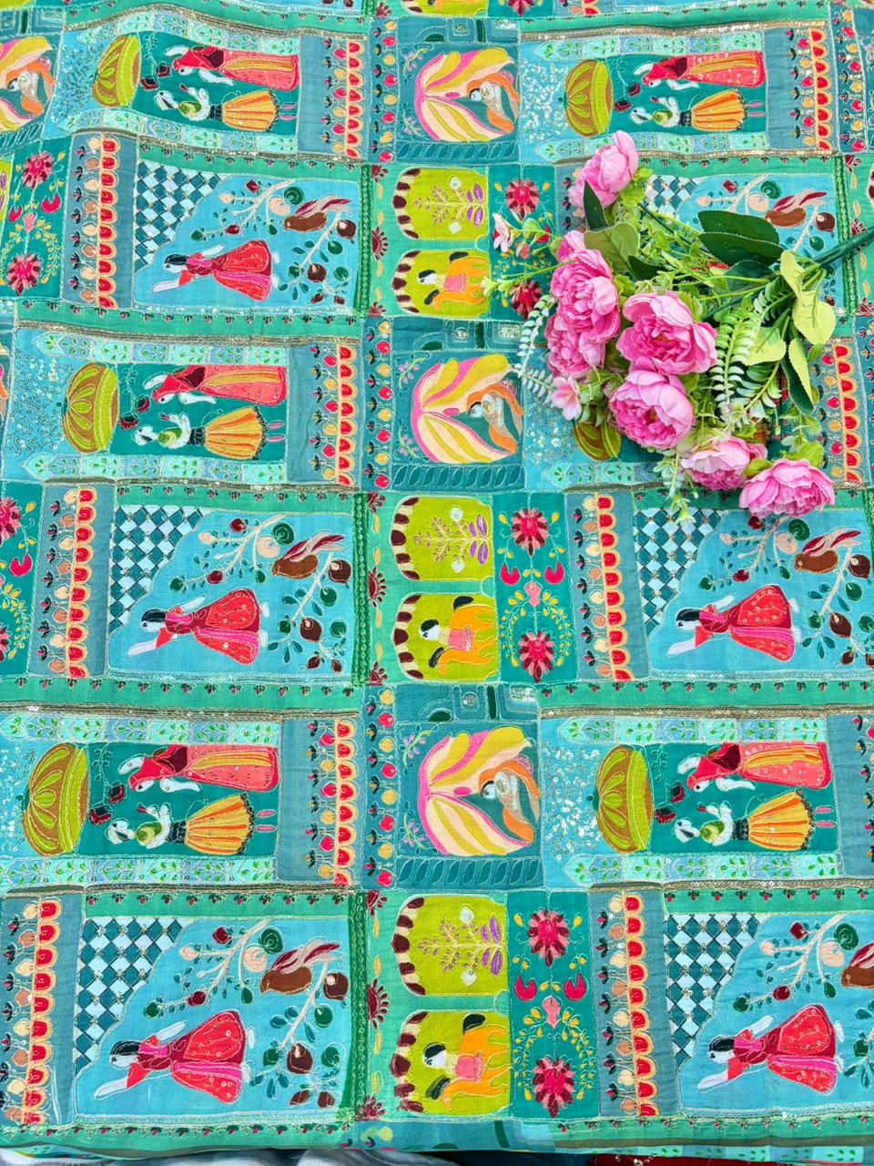 Trending ♥️Royal Heritage Story Print Crepe Fabric width 44