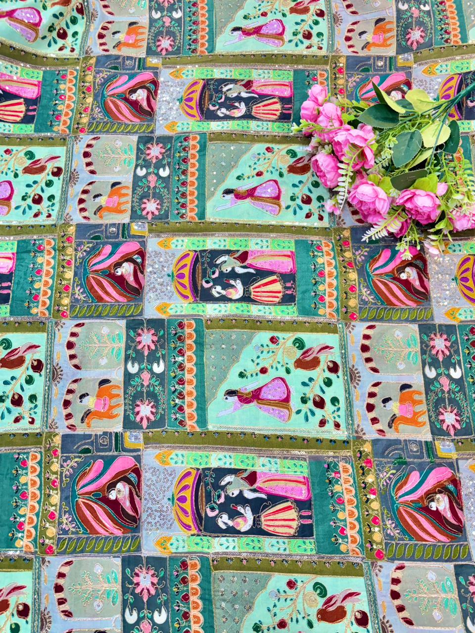 Trending ♥️Royal Heritage Story Print Crepe Fabric width 44
