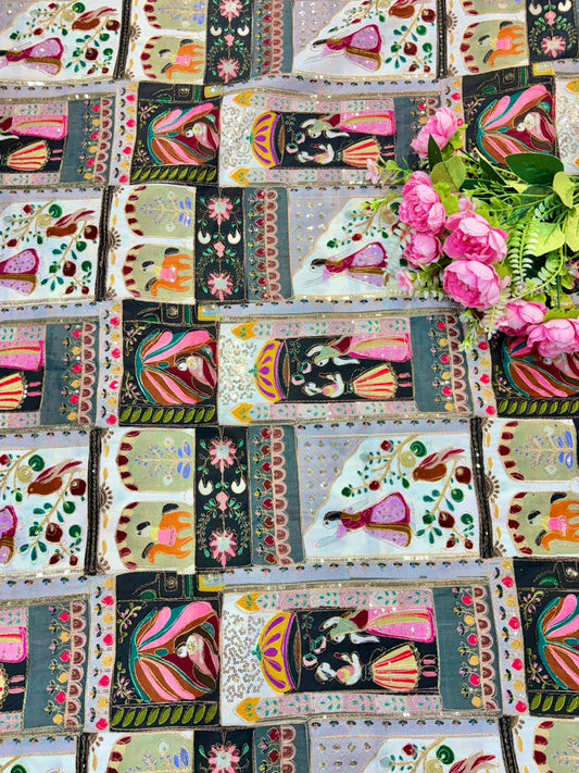 Trending ♥️Royal Heritage Story Print Crepe Fabric width 44