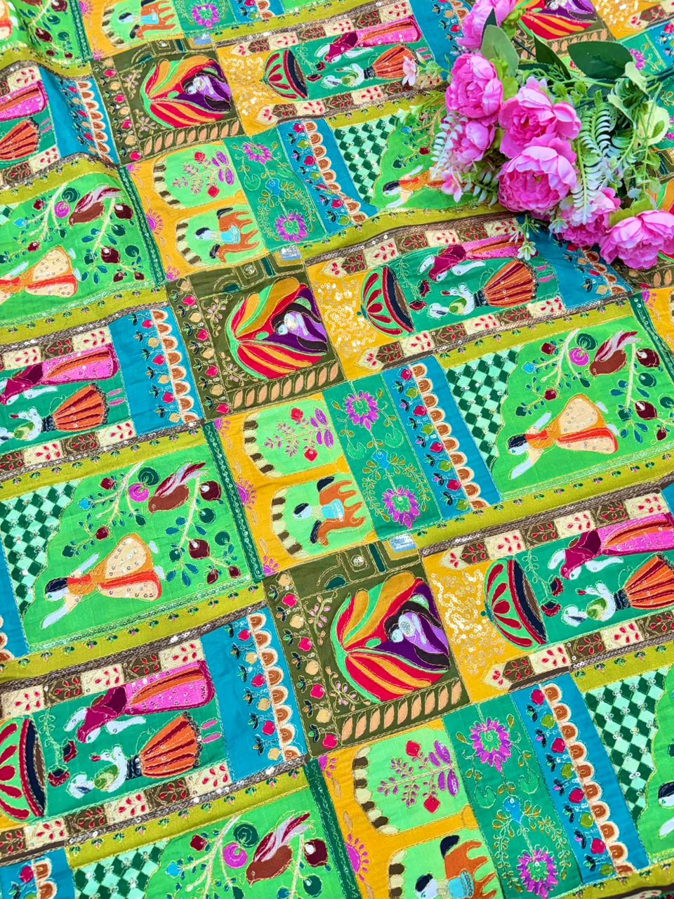 Trending ♥️Royal Heritage Story Print Crepe Fabric width 44
