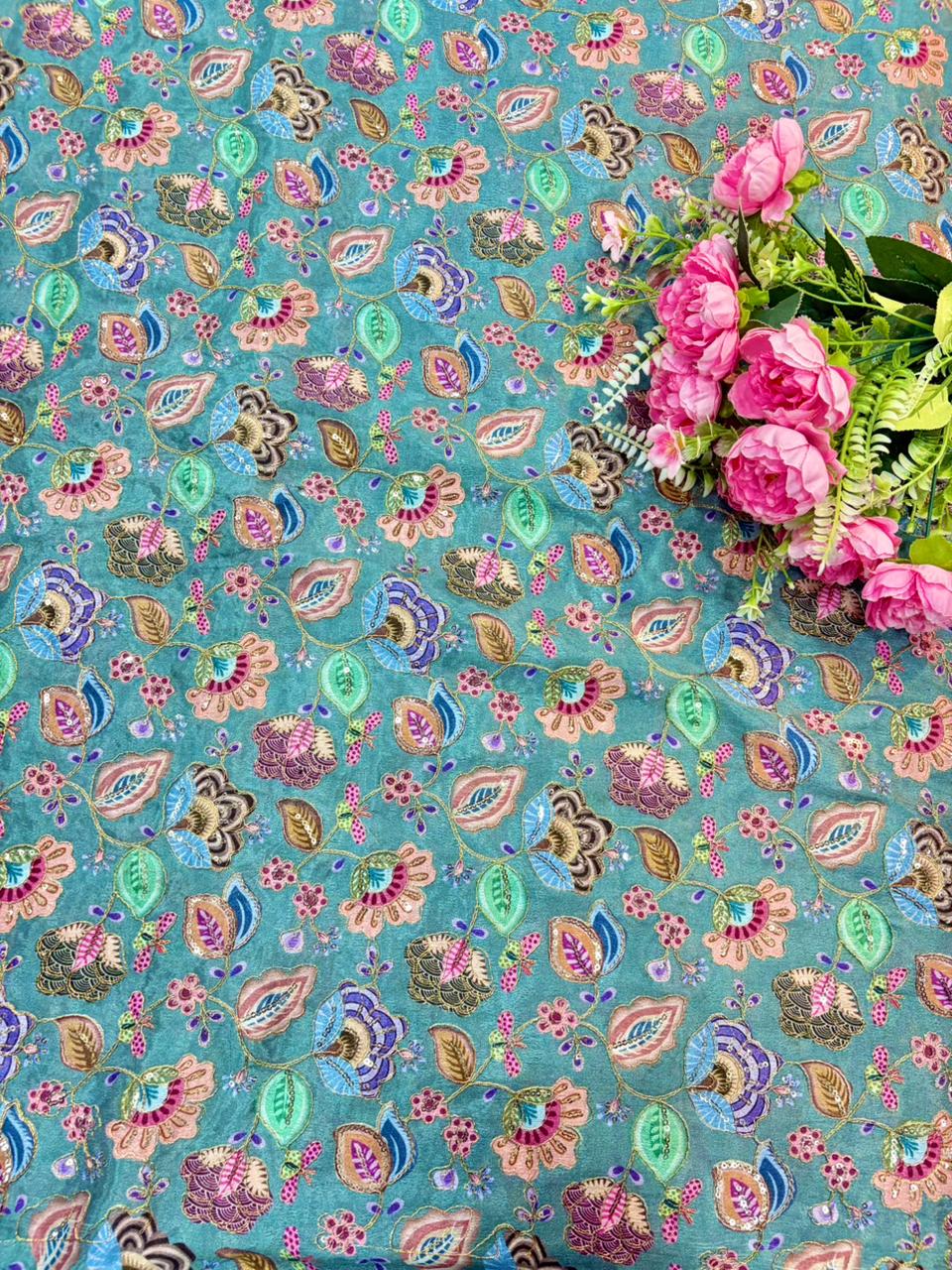 Trending flower desing♥️😍Royal Heritage Story Print Crepe Fabric width 44