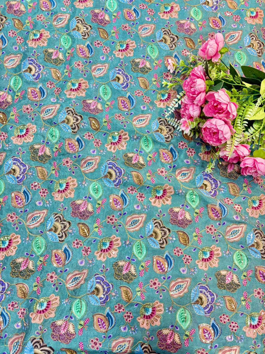 Trending flower desing♥️😍Royal Heritage Story Print Crepe Fabric width 44