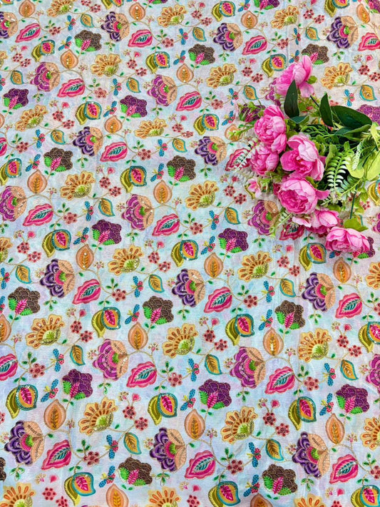 Trending flower desing♥️😍Royal Heritage Story Print Crepe Fabric width 44