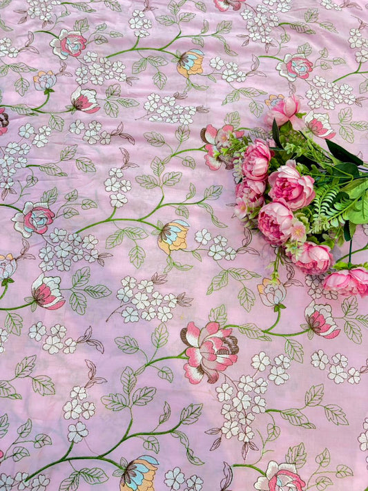 Blush Garden Pure 100% Cotton Embroidered Fabric width44