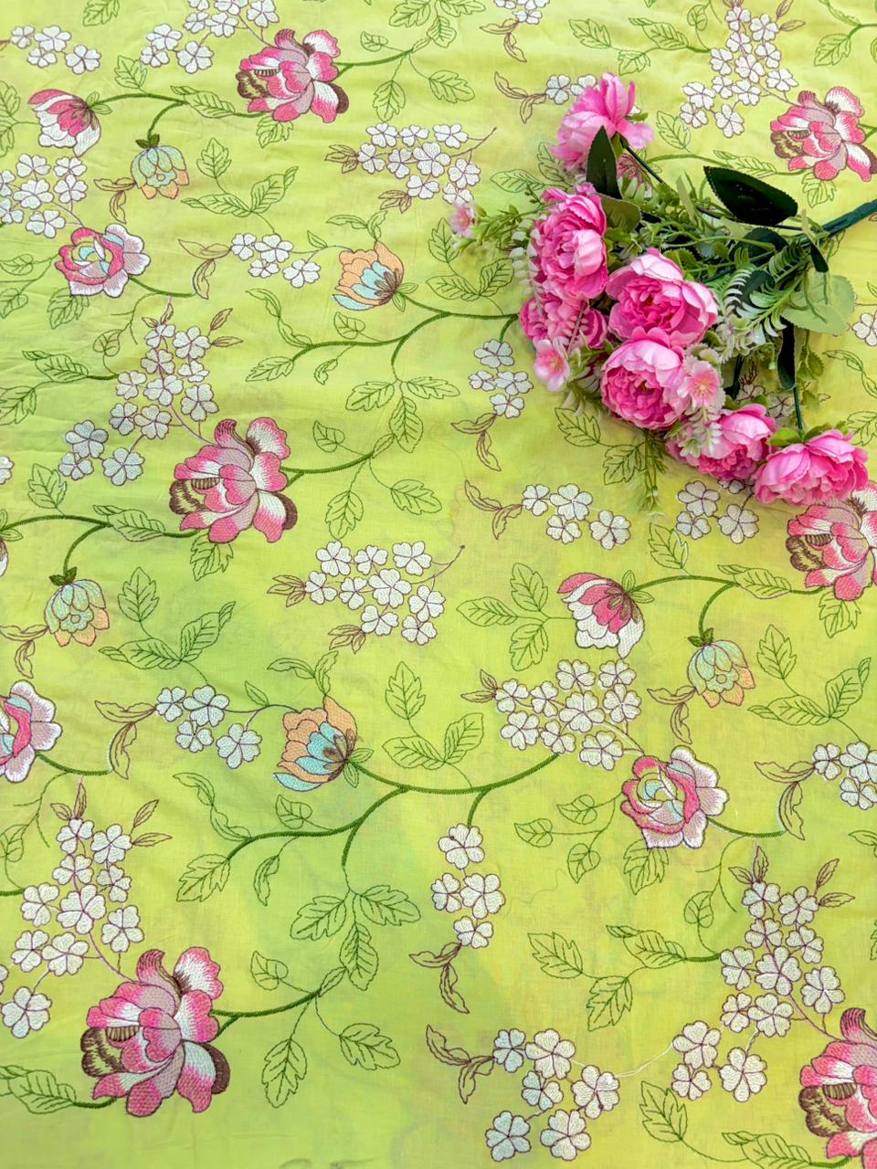 Blush Garden Pure 100% Cotton Embroidered Fabric width44
