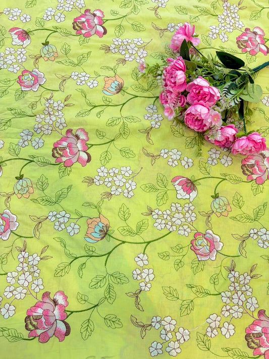 Blush Garden Pure 100% Cotton Embroidered Fabric width44