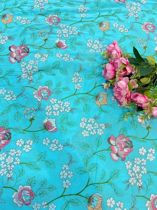 Blush Garden Pure 100% Cotton Embroidered Fabric width44