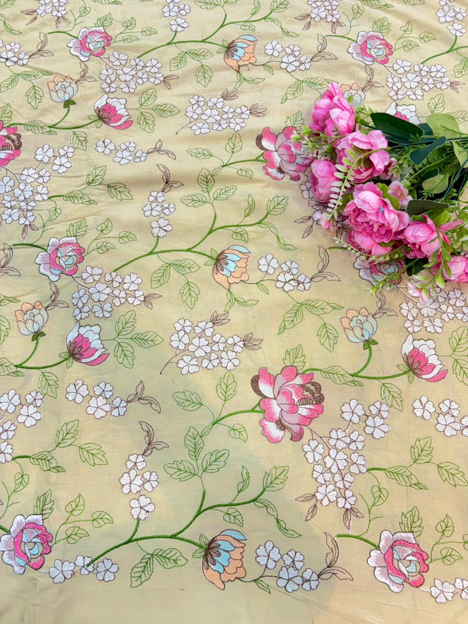 Blush Garden Pure 100% Cotton Embroidered Fabric width44