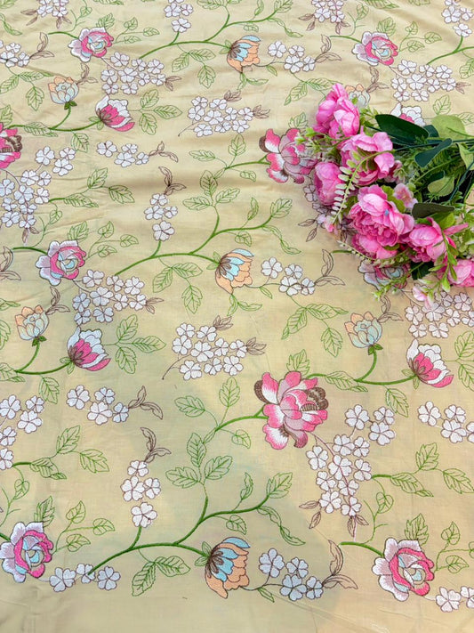 Blush Garden Pure 100% Cotton Embroidered Fabric width44
