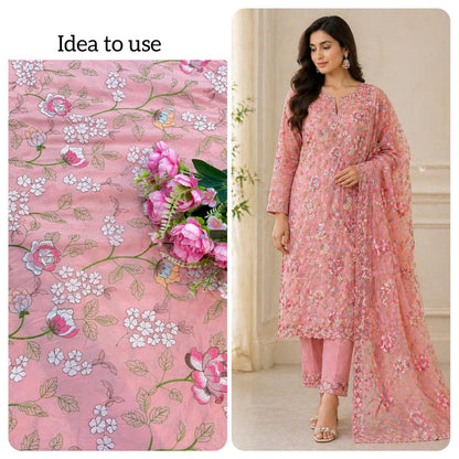 Blush Garden Pure 100% Cotton Embroidered Fabric width44