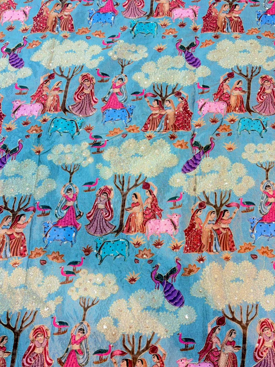 100%Pure Chinon Fabric – Ethnic Pastoral Women & Nature Printbeautiful flower design width 44 Blouse,lehanga, frock