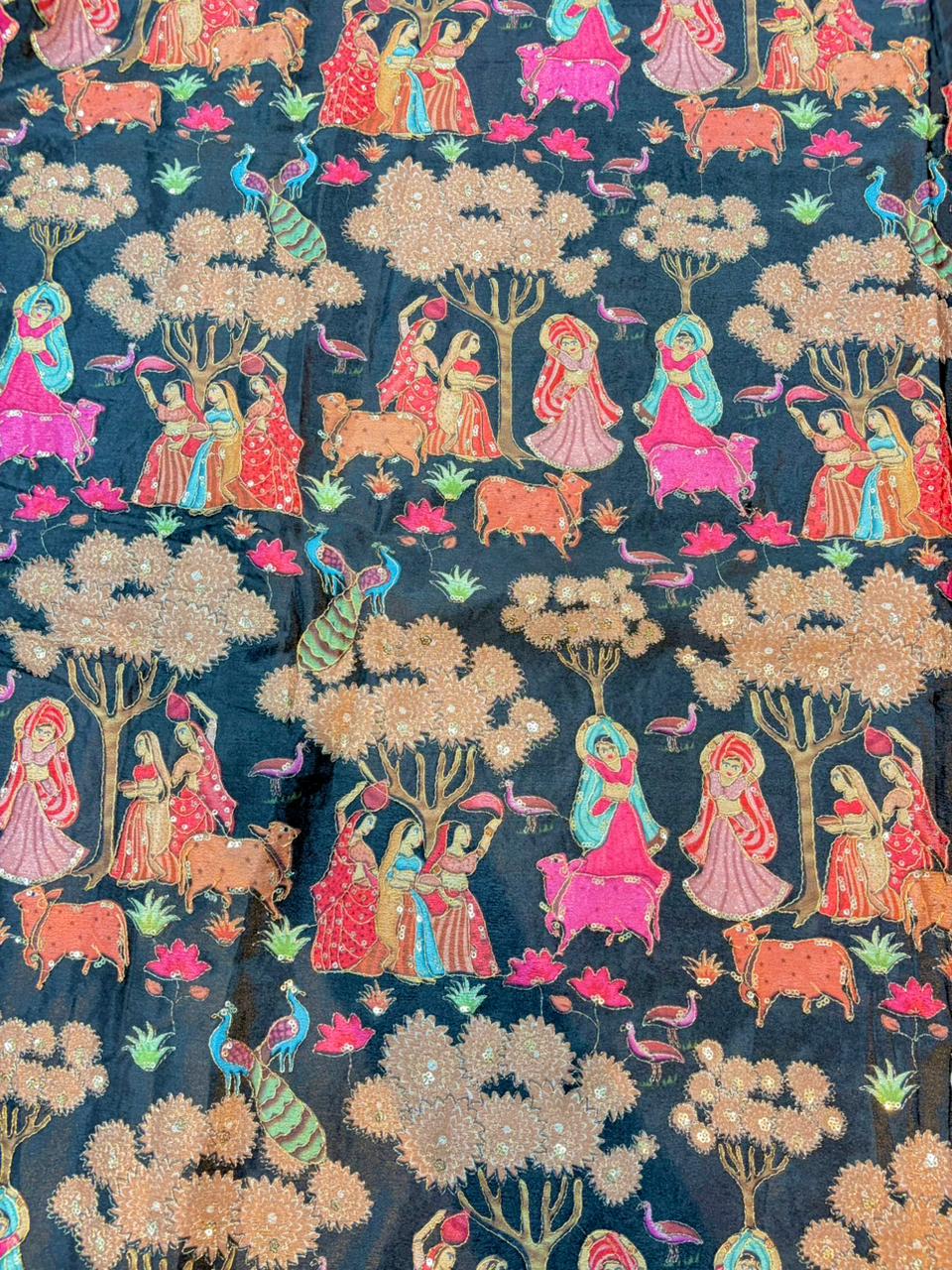 100%Pure Chinon Fabric – Ethnic Pastoral Women & Nature Printbeautiful flower design width 44 Blouse,lehanga, frock