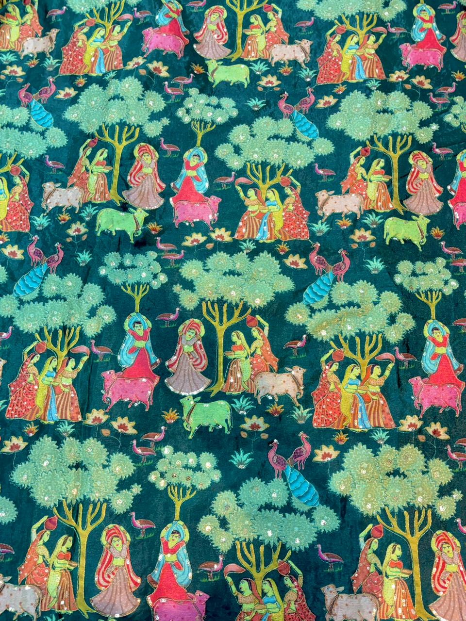100%Pure Chinon Fabric – Ethnic Pastoral Women & Nature Printbeautiful flower design width 44 Blouse,lehanga, frock