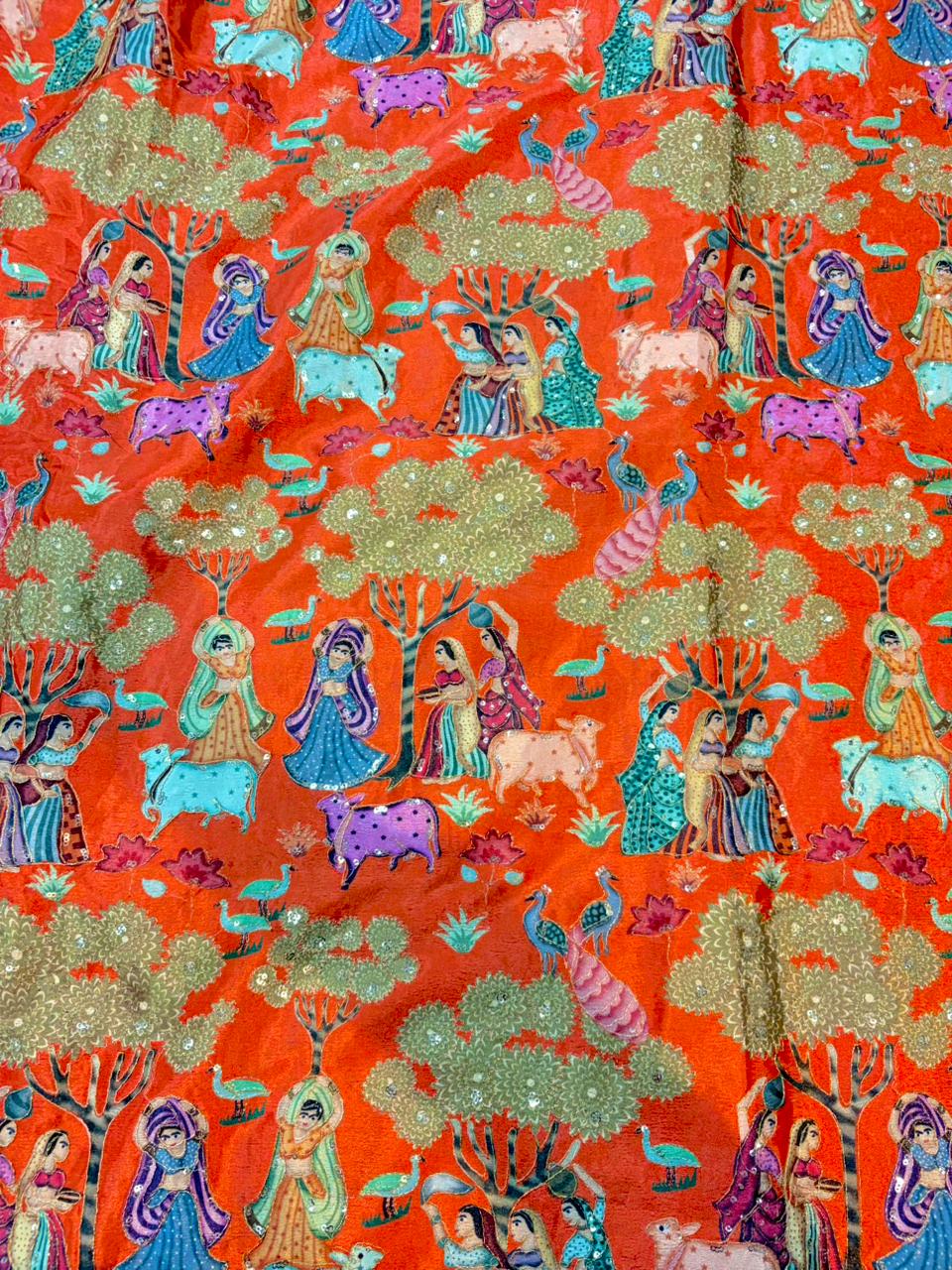 100%Pure Chinon Fabric – Ethnic Pastoral Women & Nature Printbeautiful flower design width 44 Blouse,lehanga, frock