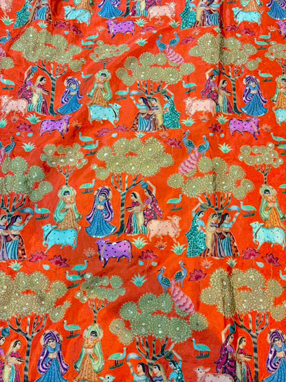 100%Pure Chinon Fabric – Ethnic Pastoral Women & Nature Printbeautiful flower design width 44 Blouse,lehanga, frock