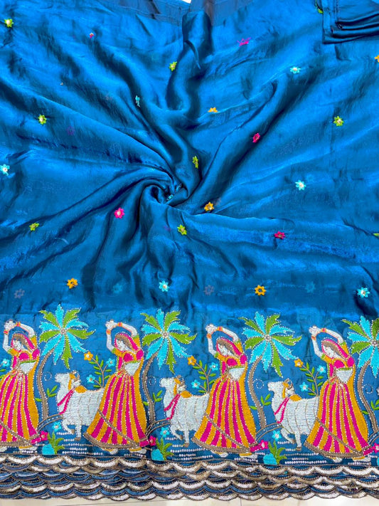 Rajwadi Padmini Heritage Beaded Pandi Fabric – width 44” Luxury Saree/Lehenga Textile”