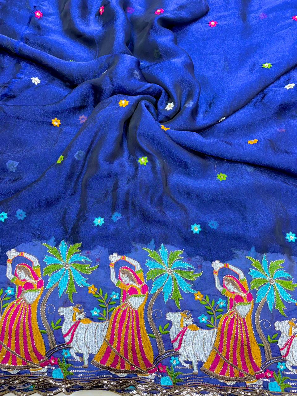 Rajwadi Padmini Heritage Beaded Pandi Fabric – width 44” Luxury Saree/Lehenga Textile”
