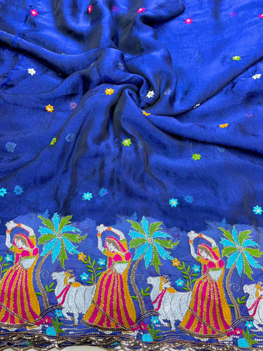 Rajwadi Padmini Heritage Beaded Pandi Fabric – width 44” Luxury Saree/Lehenga Textile”