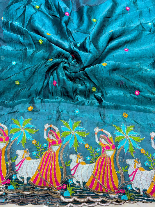 Rajwadi Padmini Heritage Beaded Pandi Fabric – width 44” Luxury Saree/Lehenga Textile”