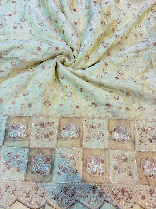Noor-E-Rajwada Elephant Zari Bridal Fabric – 60” Premium Couture Textile”