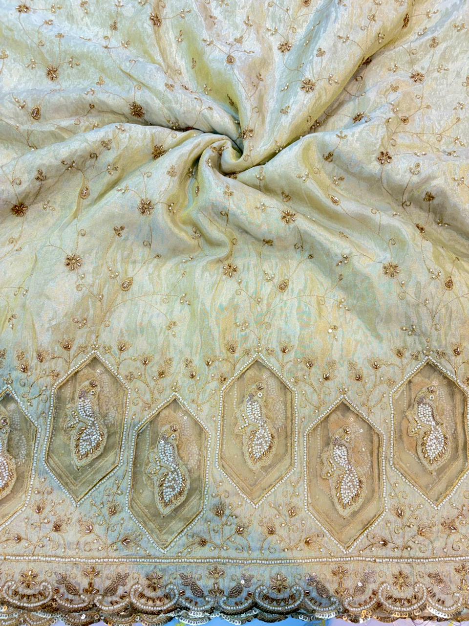Noor-E-Rajwada Elephant Zari Bridal Fabric – 60” Premium Couture Textile”