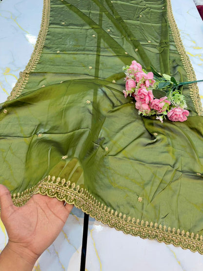 Regal Rangoli Silk Dupatta with Handcrafted Pearl & Zari Border (2.75M)