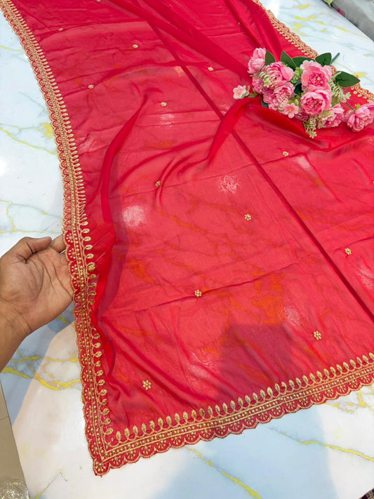 Regal Rangoli Silk Dupatta with Handcrafted Pearl & Zari Border (2.75M)