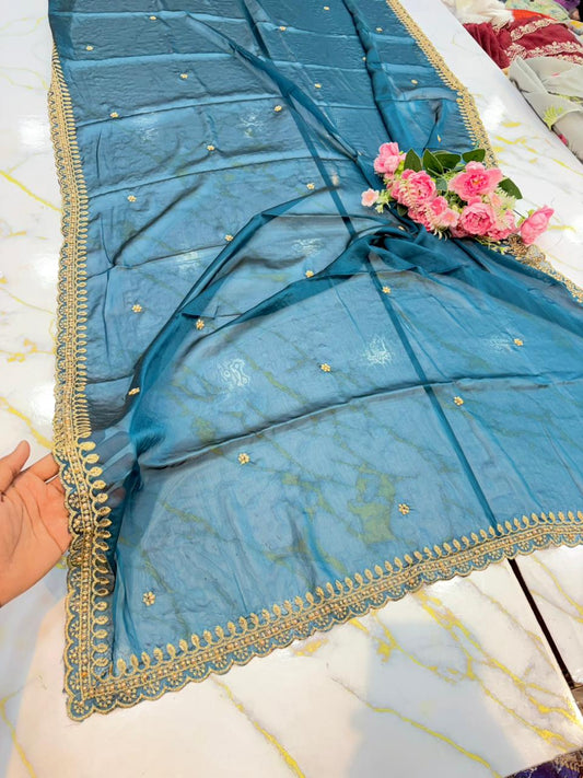 Regal Rangoli Silk Dupatta with Handcrafted Pearl & Zari Border (2.75M)