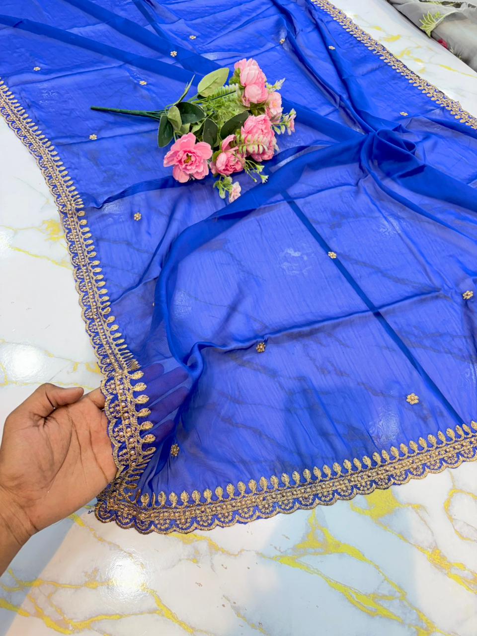 Regal Rangoli Silk Dupatta with Handcrafted Pearl & Zari Border (2.75M)