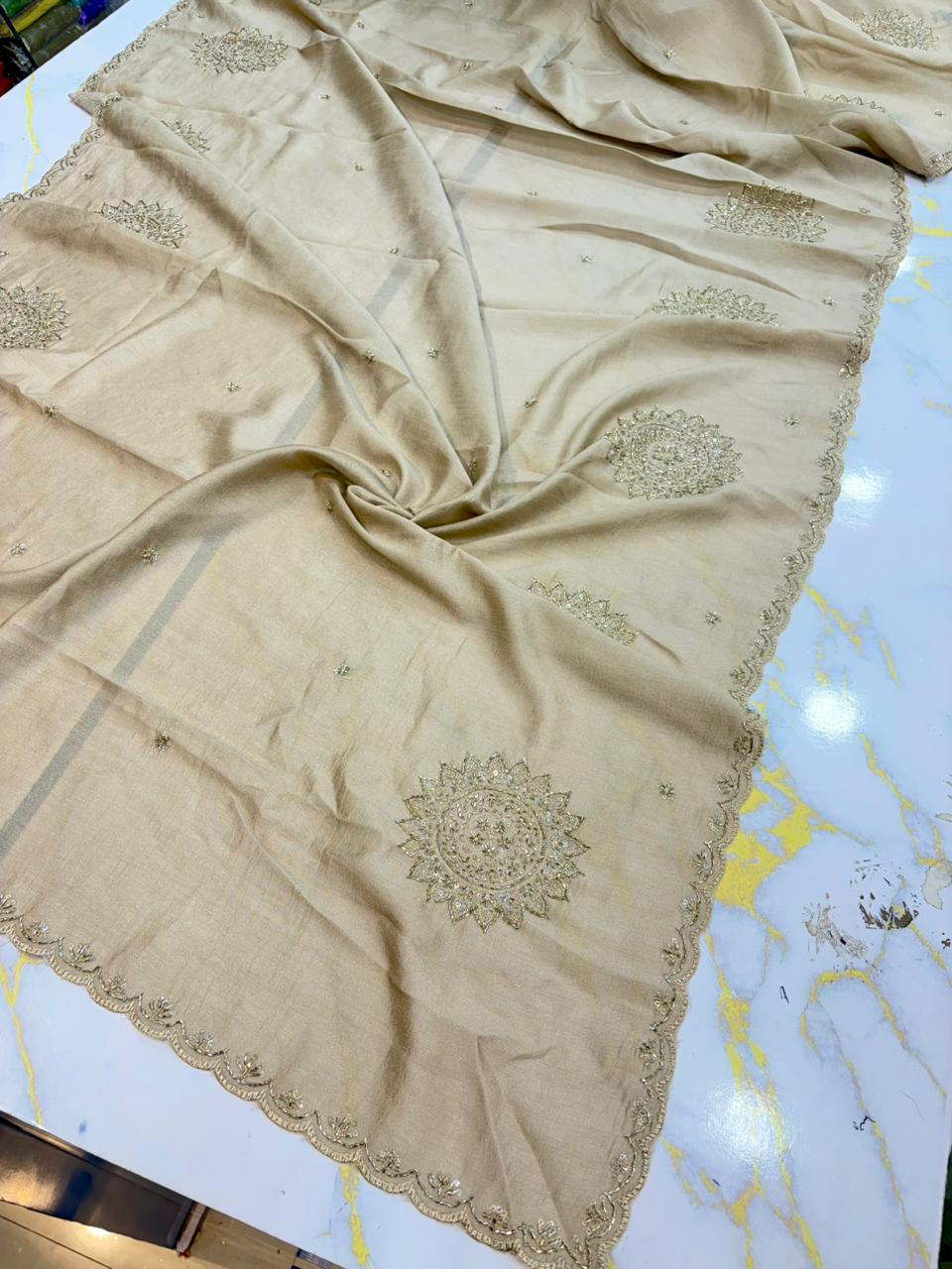 Vichitra Silk Dupatta with Grand Mandala Embroidery & Scalloped beats work Borders (2.75M