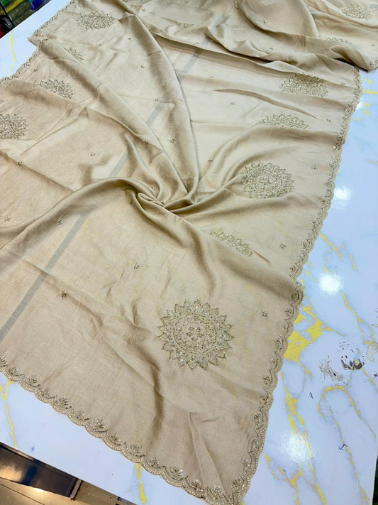 Vichitra Silk Dupatta with Grand Mandala Embroidery & Scalloped beats work Borders (2.75M