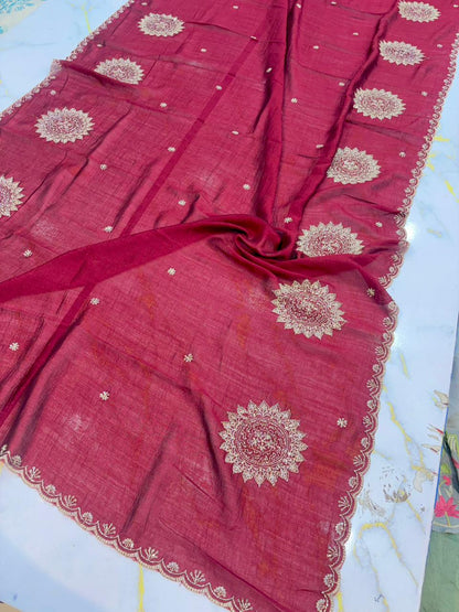 Vichitra Silk Dupatta with Grand Mandala Embroidery & Scalloped beats work Borders (2.75M