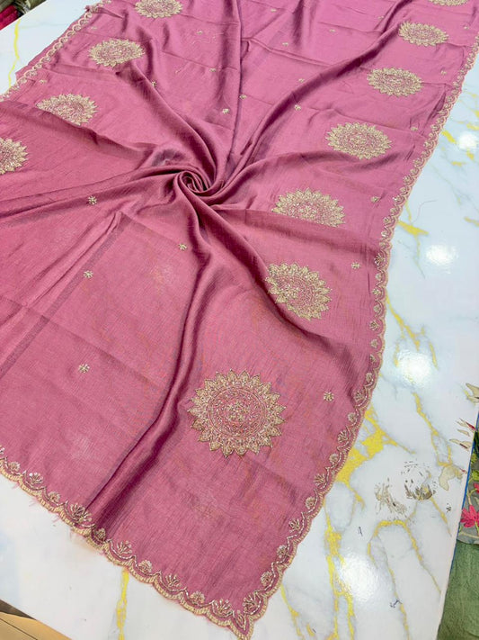 Vichitra Silk Dupatta with Grand Mandala Embroidery & Scalloped beats work Borders (2.75M
