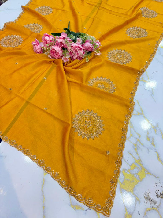 Vichitra Silk Dupatta with Grand Mandala Embroidery & Scalloped beats work Borders (2.75M
