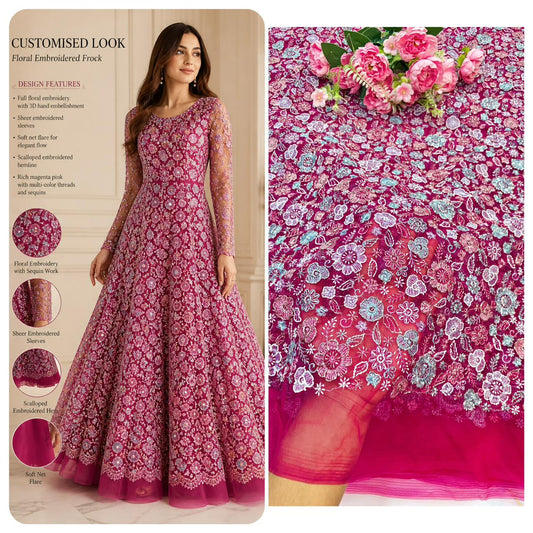 💫Royal Floral Embroidered Net Couture Fabric” beats work 44width