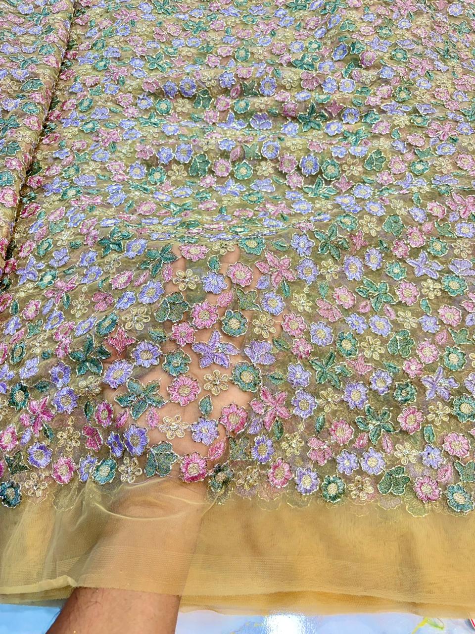 💫Royal Floral Embroidered Net Couture Fabric” beats work 44width