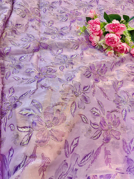 Beautiful Pastel Bloom Beaded Organza beautiful floral  print width 44