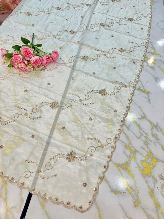 💓Celestial Heritage Dupatta 100% Premium Natural Crepe a silky-smooth touch 2.75 metrr 4 side border heavy work (Copy)