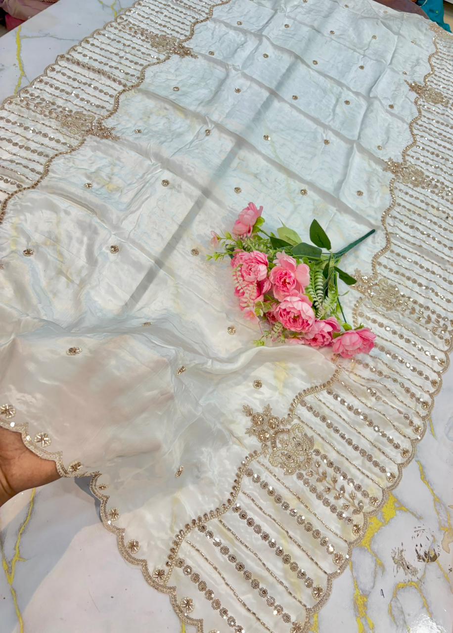 💓Celestial Heritage Dupatta 100% Premium Natural Crepe a silky-smooth touch 2.75 metrr 4 side border heavy work (Copy) (Copy)