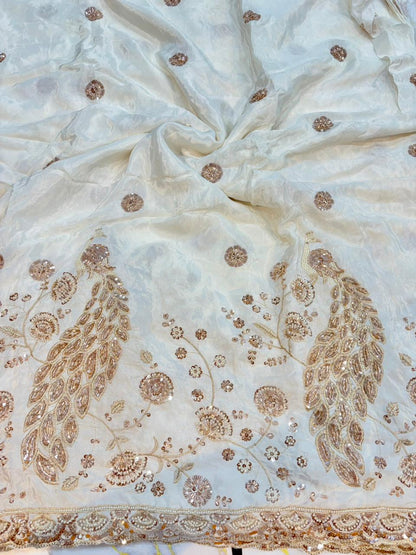 Natural crepe  Luxe Handwork Crêpe width 44 bridal wear ✅Dyble