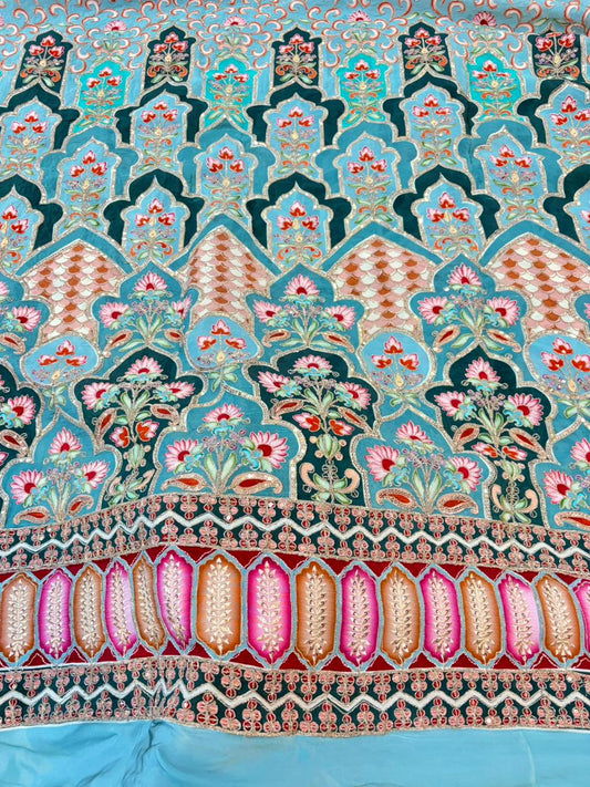 Glory Multicolor Floral Handwork Natural Crêpe – Bridal Collection 60width