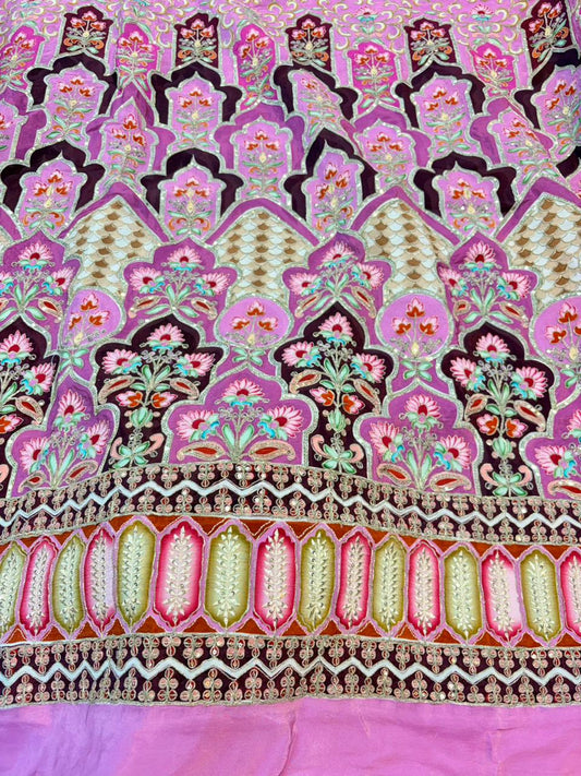 Glory Multicolor Floral Handwork Natural Crêpe – Bridal Collection 60width