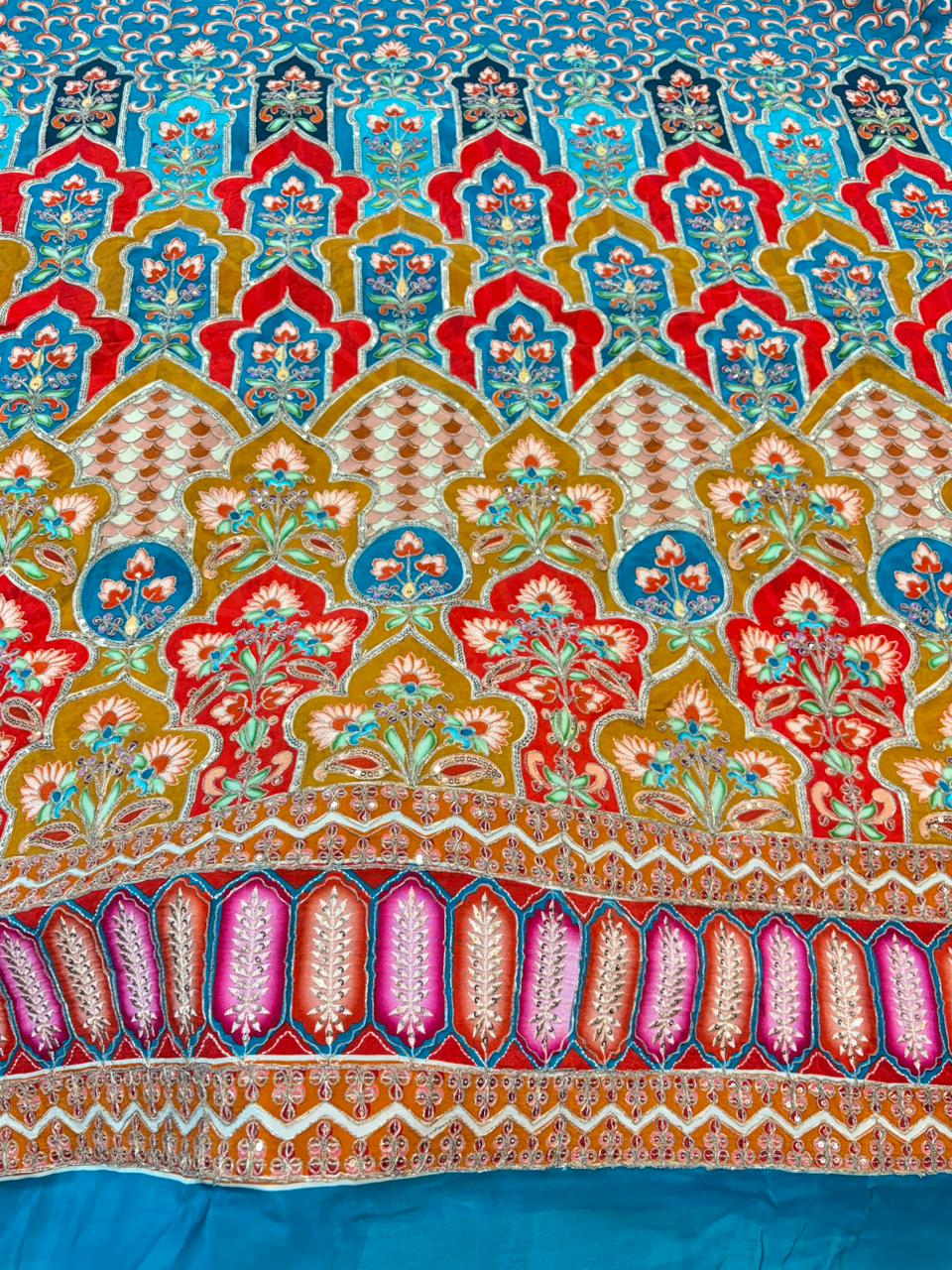 Glory Multicolor Floral Handwork Natural Crêpe – Bridal Collection 60width