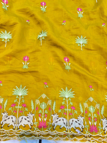 Elegant Pashmina Silk with 2 side work Dupatta with Embroidered Borders and plain width 44