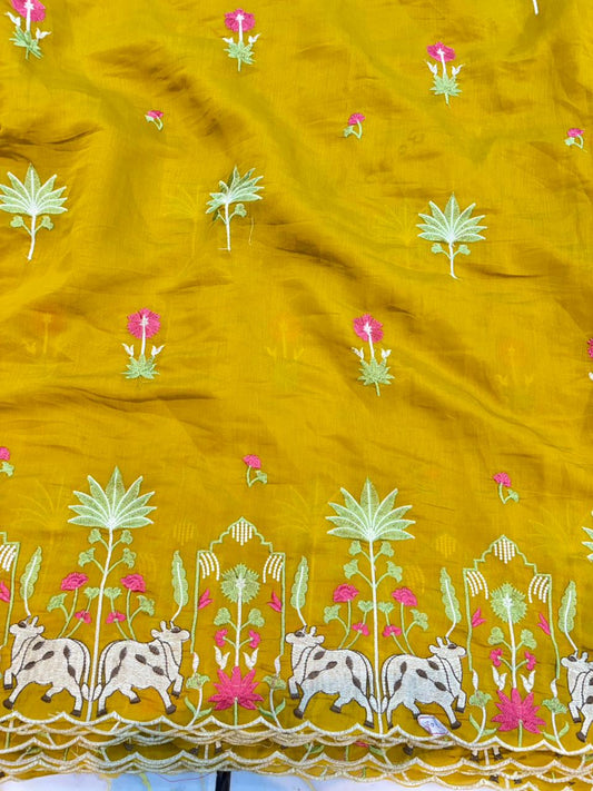 Elegant Pashmina Silk with 2 side work Dupatta with Embroidered Borders and plain width 44