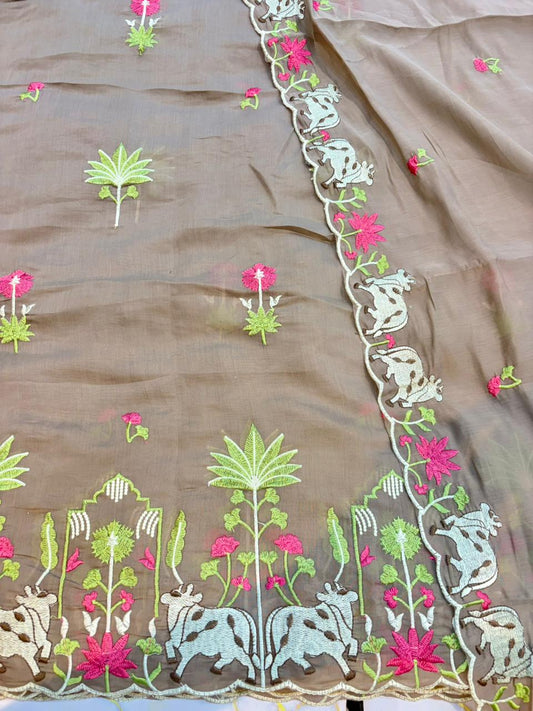 Elegant Pashmina Silk with 2 side work Dupatta with Embroidered Borders and plain width 44