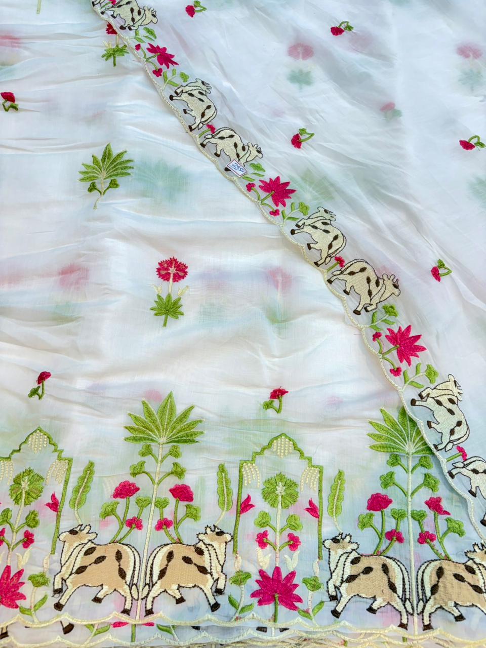 Elegant Pashmina Silk with 2 side work Dupatta with Embroidered Borders and plain width 44