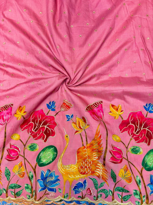 pure 100%  Kalamkari Border Pure Imported Fabric width 44