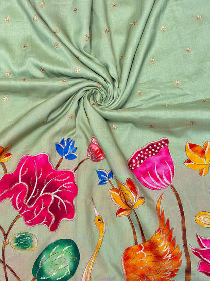 pure 100%  Kalamkari Border Pure Imported Fabric width 44